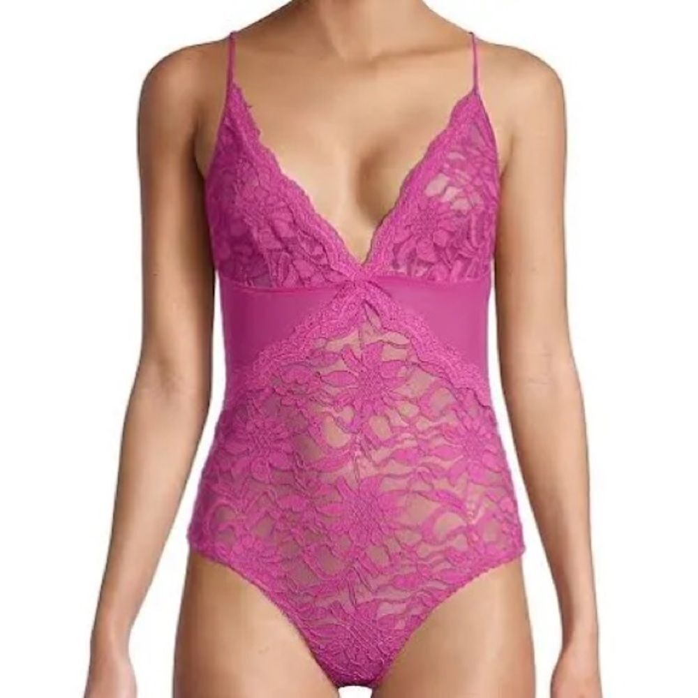 NWT Free People lace bodysuit fushia M